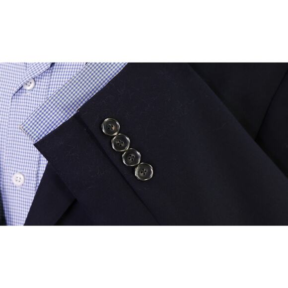Hickey Freeman Navy Blue Blazer Metal Logo Buttons Jacket Wool 40R - Picture 5 of 8